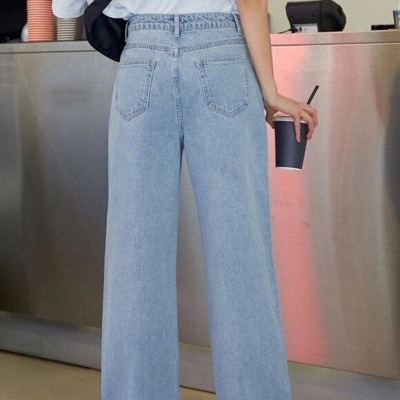 Casual Wide Leg Jeans Light Wash Blue - Picture 2 of 5